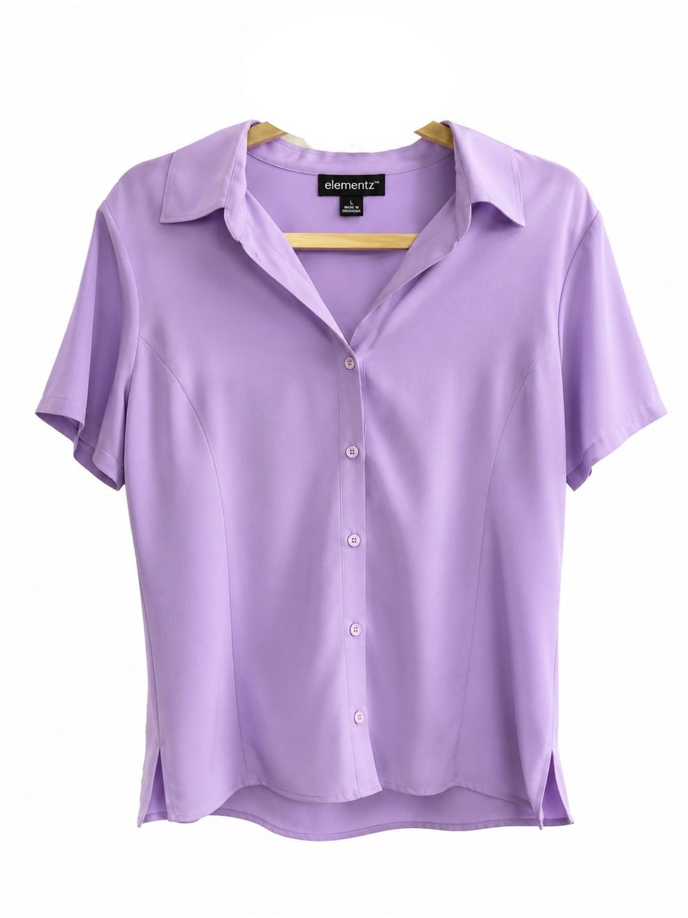 Elementz Women Button Down Blouse Short Sleeve Lavender Purple Size L